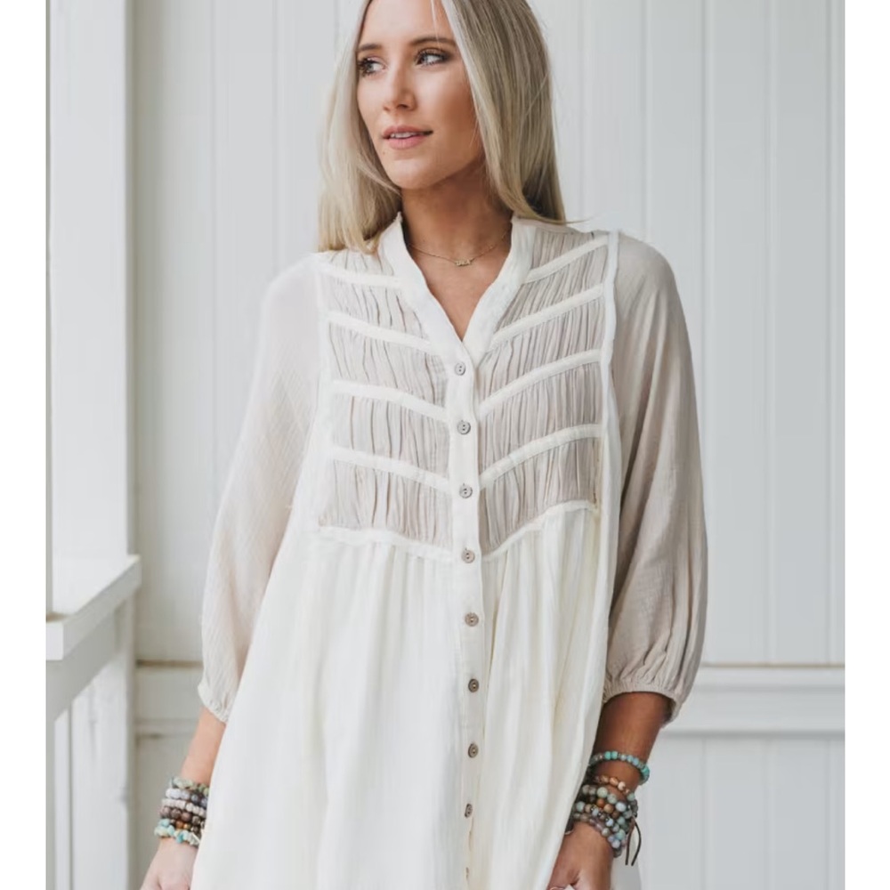 Three Bird Nest Cream Button-Up Blouse